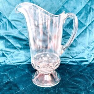 Vintage U.S. Glass Co. Clear Glass Water Pitcher Footed Pedestal Bottom 9" 1L